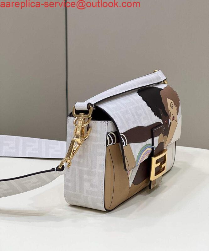 Replica Fendi 8BR600 Baguette FF White Glazed Fabric Bag With Inlay 2