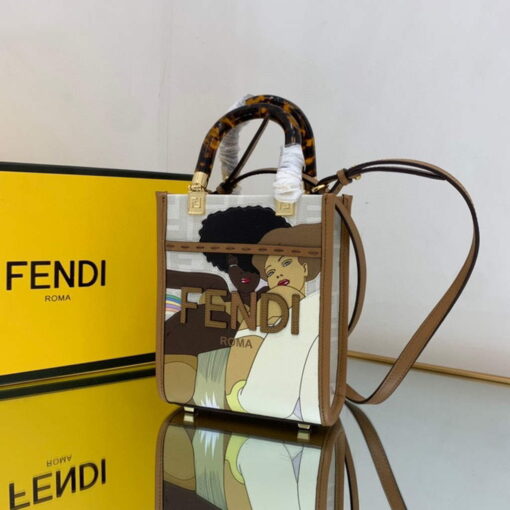 Replica Fendi 8BS051 Mini Sunshine White FF printed fabric mini bag 2