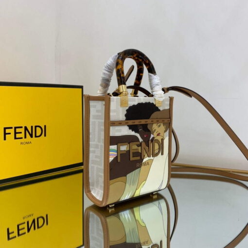 Replica Fendi 8BS051 Mini Sunshine White FF printed fabric mini bag 3