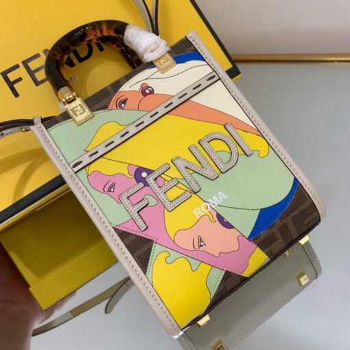 Replica Fendi 8BS051 Mini Sunshine Brown FF printed fabric mini bag 8