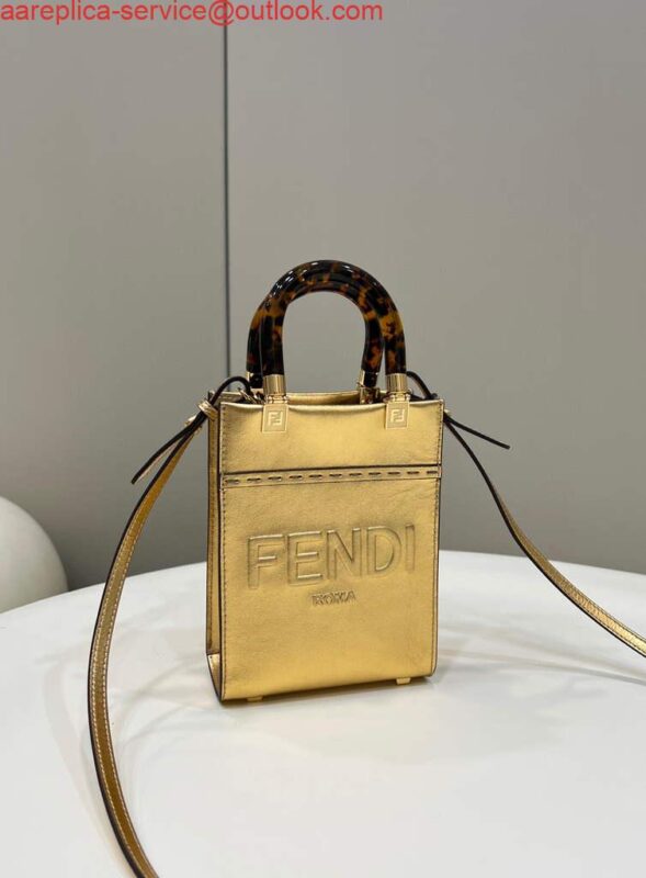 Replica Fendi 8BS051 Mini Sunshine Gold laminated leather shopper