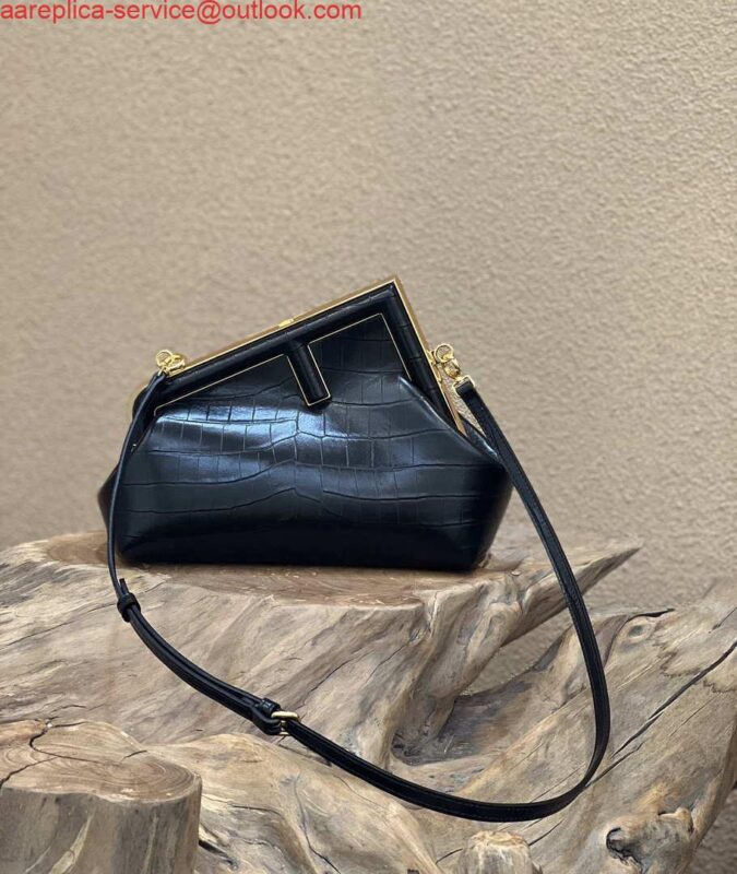 Replica Fendi 8BP129 First Small Crocodile leather bag 80018M Black