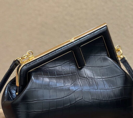 Replica Fendi 8BP129 First Small Crocodile leather bag 80018M Black 4