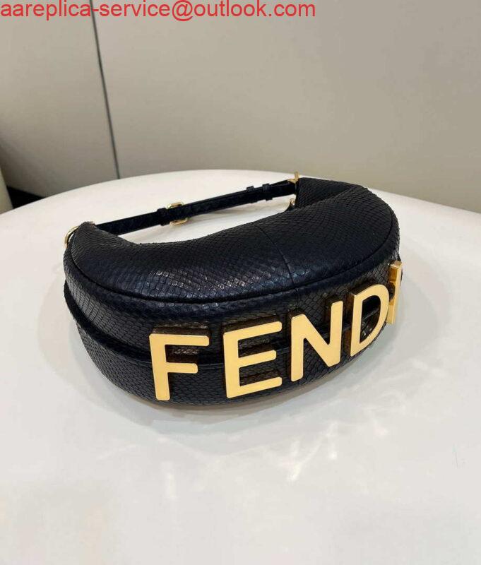 Replica Fendi 8BR798 Fendigraphy Small Snake skin Leather bag Black 2