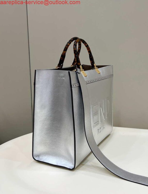 Replica Fendi 8553 Sunshine Medium Bag 8BH386 Silver Laminated leather shopper