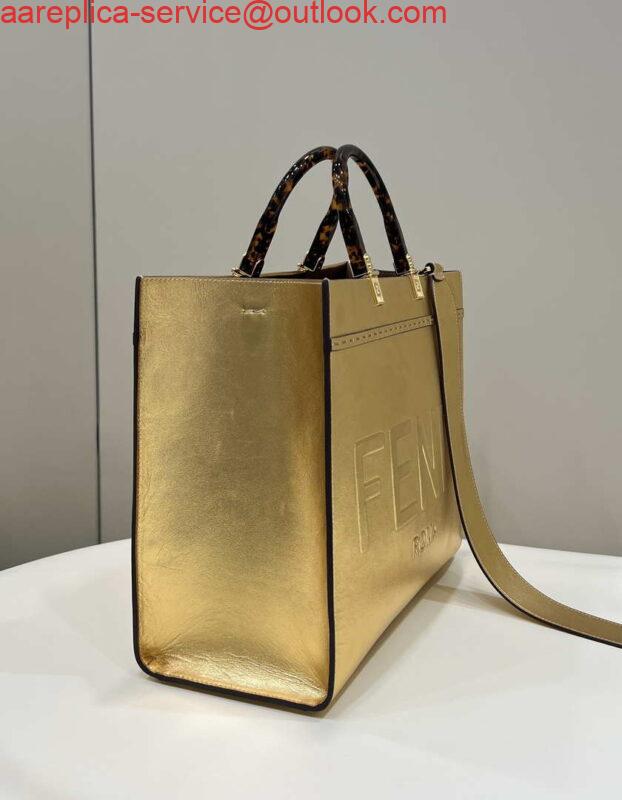 Replica Fendi 8553 Sunshine Medium Tote Shoulder Bag 8BH386 Gold Laminated leather shopper 2