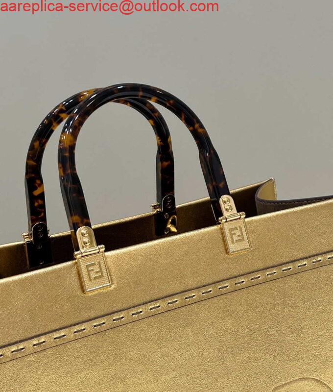 Replica Fendi 8553 Sunshine Medium Tote Shoulder Bag 8BH386 Gold Laminated leather shopper 4