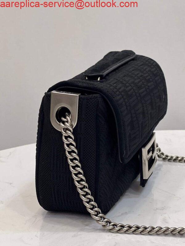 Replica Fendi 8BR793 Midi Baguette Chain FF Fabric Bag Black 2