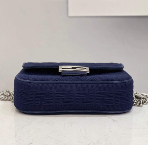 Replica Fendi 8BR793 Midi Baguette Chain FF Fabric Bag Blue 3