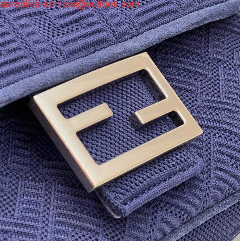 Replica Fendi 8BR793 Midi Baguette Chain FF Fabric Bag Blue 4