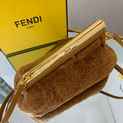 Replica Fendi First Small Sheepskin Bag 8BP129 Brown 4