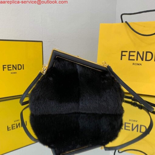 Replica Fendi FIRST Small Bag Fox fur 8BP129 Black