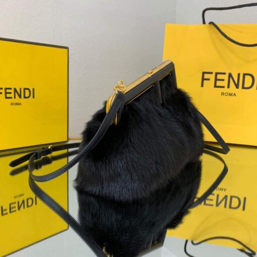 Replica Fendi FIRST Small Bag Fox fur 8BP129 Black 2