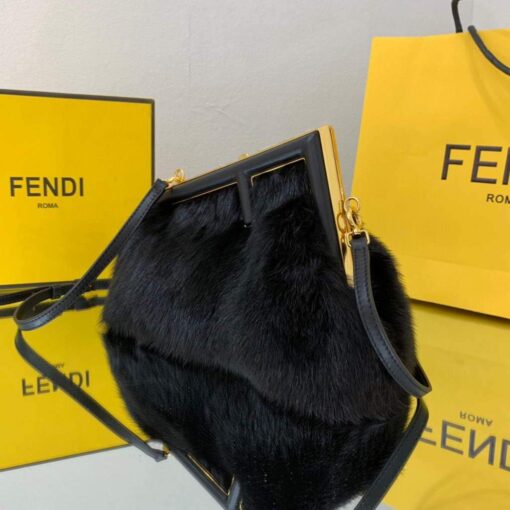 Replica Fendi FIRST Small Bag Fox fur 8BP129 Black 3