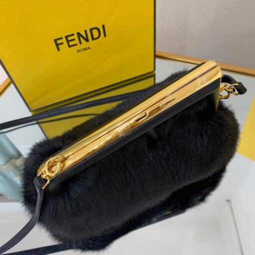 Replica Fendi FIRST Small Bag Fox fur 8BP129 Black 4