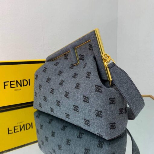 Replica Fendi FIRST Medium Bag Blue flannel bag with embroidery 8BP127 3