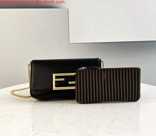 Replica Fendi 8521 Baguette Chain Midi Shoulder Bag Black