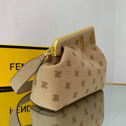 Replica Fendi FIRST Medium Bag Beige flannel bag with embroidery 8BP127 2