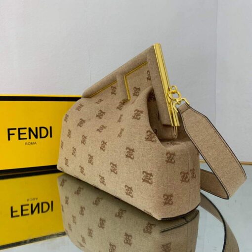 Replica Fendi FIRST Medium Bag Beige flannel bag with embroidery 8BP127 3