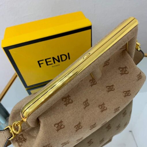 Replica Fendi FIRST Medium Bag Beige flannel bag with embroidery 8BP127 4