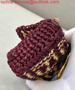 Replica Fendi 7AR844 Nano Baguette Charm Wine Red Raffia Charm 2