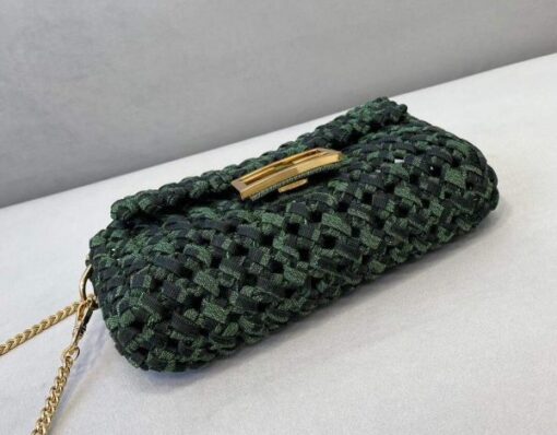 Replica Fendi 8BR600 Baguette Jacquard Fabric Interlace Bag 8267S Green 3