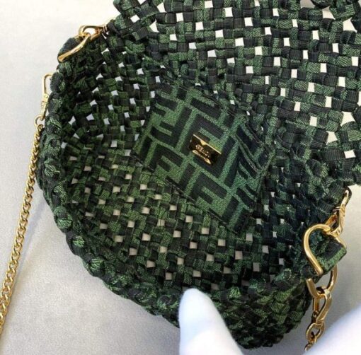 Replica Fendi 8BR600 Baguette Jacquard Fabric Interlace Bag 8267S Green 8