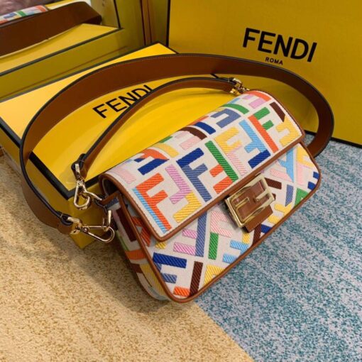 Replica Fendi 8BR600 Baguette Embroidered Canvas Bag Multicolour 3