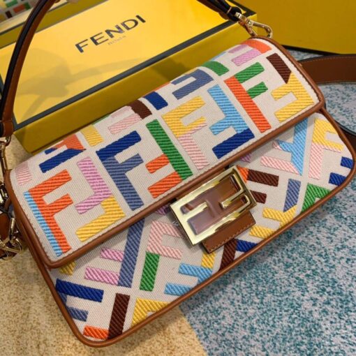 Replica Fendi 8BR600 Baguette Embroidered Canvas Bag Multicolour 4