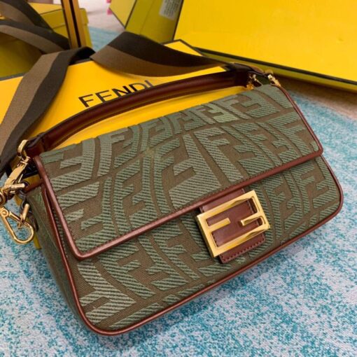 Replica Fendi 8BR600 Baguette Embroidered Canvas Bag Green 2