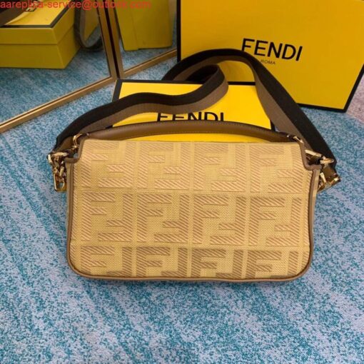 Replica Fendi 8BR600 Baguette Embroidered Canvas Bag Apricot