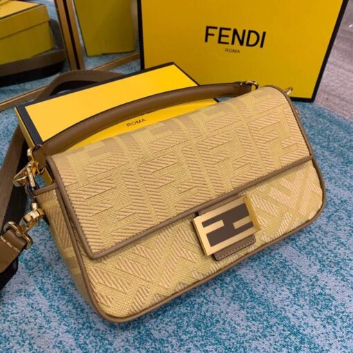 Replica Fendi 8BR600 Baguette Embroidered Canvas Bag Apricot 2