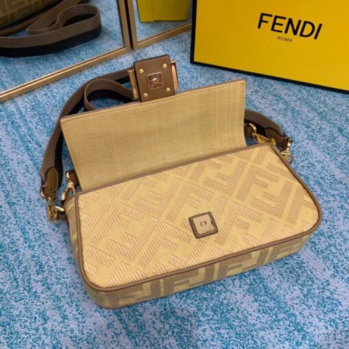 Replica Fendi 8BR600 Baguette Embroidered Canvas Bag Apricot 3