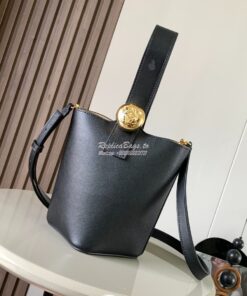 Replica Loewe Mini Pebble Bucket Bag In Mellow Calfskin 973618 Black