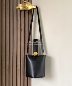 Replica Loewe Mini Pebble Bucket Bag In Mellow Calfskin 973618 Black 2