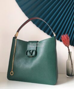 Replica Valentino Vsling Grainy Calfskin Hobo Bag 50027 Green 2