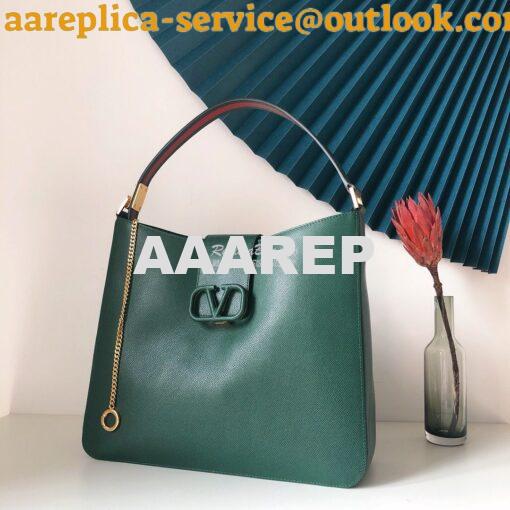 Replica Valentino Vsling Grainy Calfskin Hobo Bag 50027 Green 2