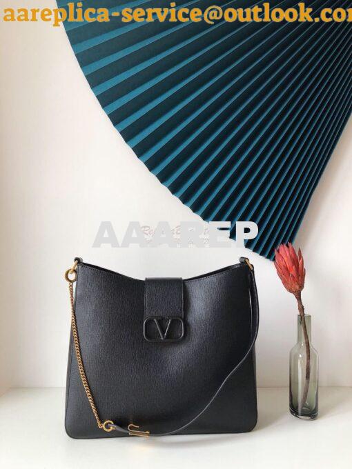 Replica Valentino Vsling Grainy Calfskin Hobo Bag 50027 Black