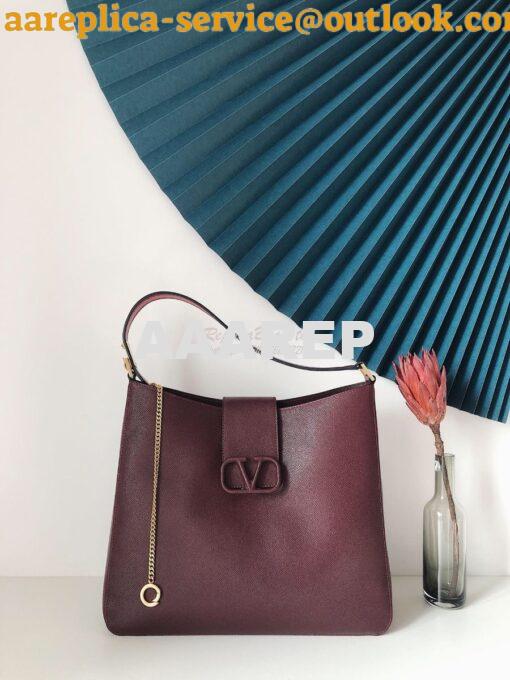 Replica Valentino Vsling Grainy Calfskin Hobo Bag 50027 Burgundy