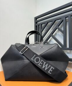 Replica Loewe Puzzle Fold Duffle in shiny calfskin B510PUB Black