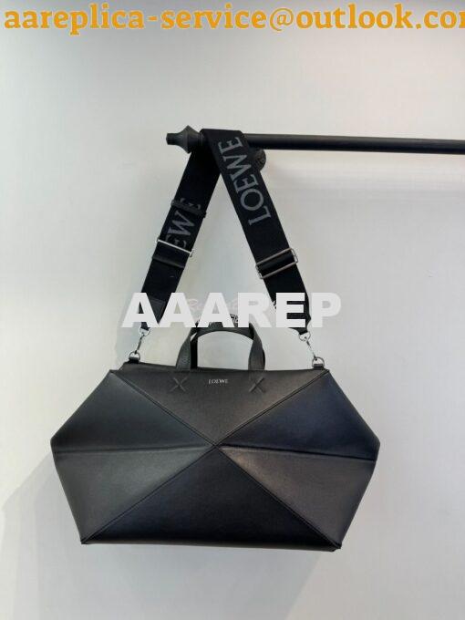 Replica Loewe Puzzle Fold Duffle in shiny calfskin B510PUB Black 4