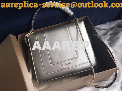 Replica Bvlgari Serpenti Forever Flap Cover Bag in Metallic Silver wit 9