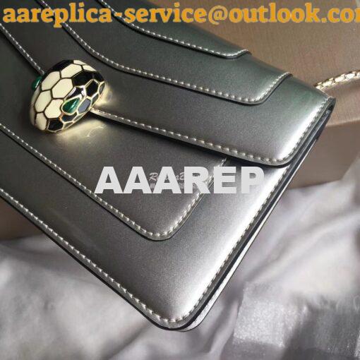 Replica Bvlgari Serpenti Forever Flap Cover Bag in Metallic Silver 397 3