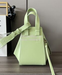 Replica Loewe Compact Hammock in satin calfskin A538H13 Lime Green Gla 2