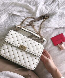 Replica Valentino Garavani Rockstud Spike Patent Leather Chain bag Whi 2