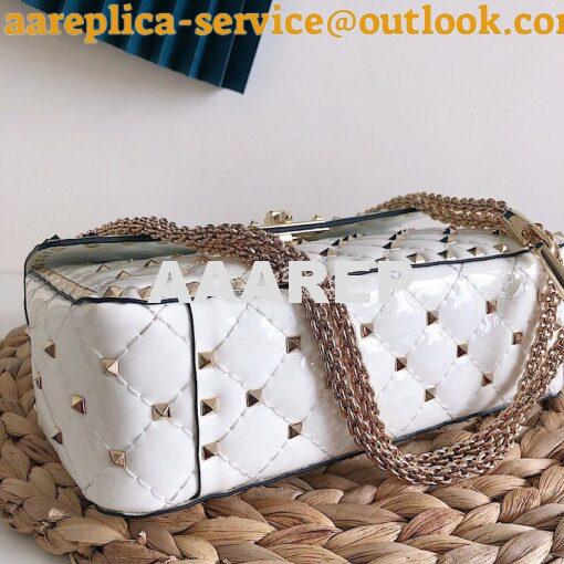 Replica Valentino Garavani Rockstud Spike Patent Leather Chain bag Whi 6