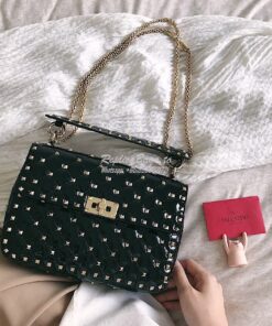 Replica Valentino Garavani Rockstud Spike Patent Leather Chain bag Bla