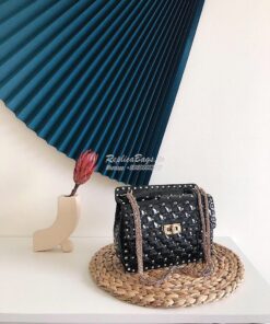 Replica Valentino Garavani Rockstud Spike Patent Leather Chain bag Bla 2