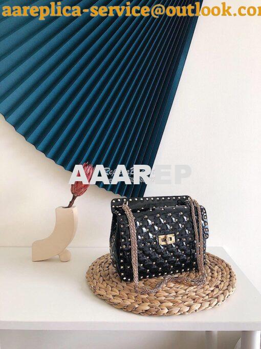 Replica Valentino Garavani Rockstud Spike Patent Leather Chain bag Bla 2