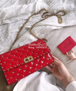 Replica Valentino Garavani Rockstud Spike Patent Leather Bag Red 2